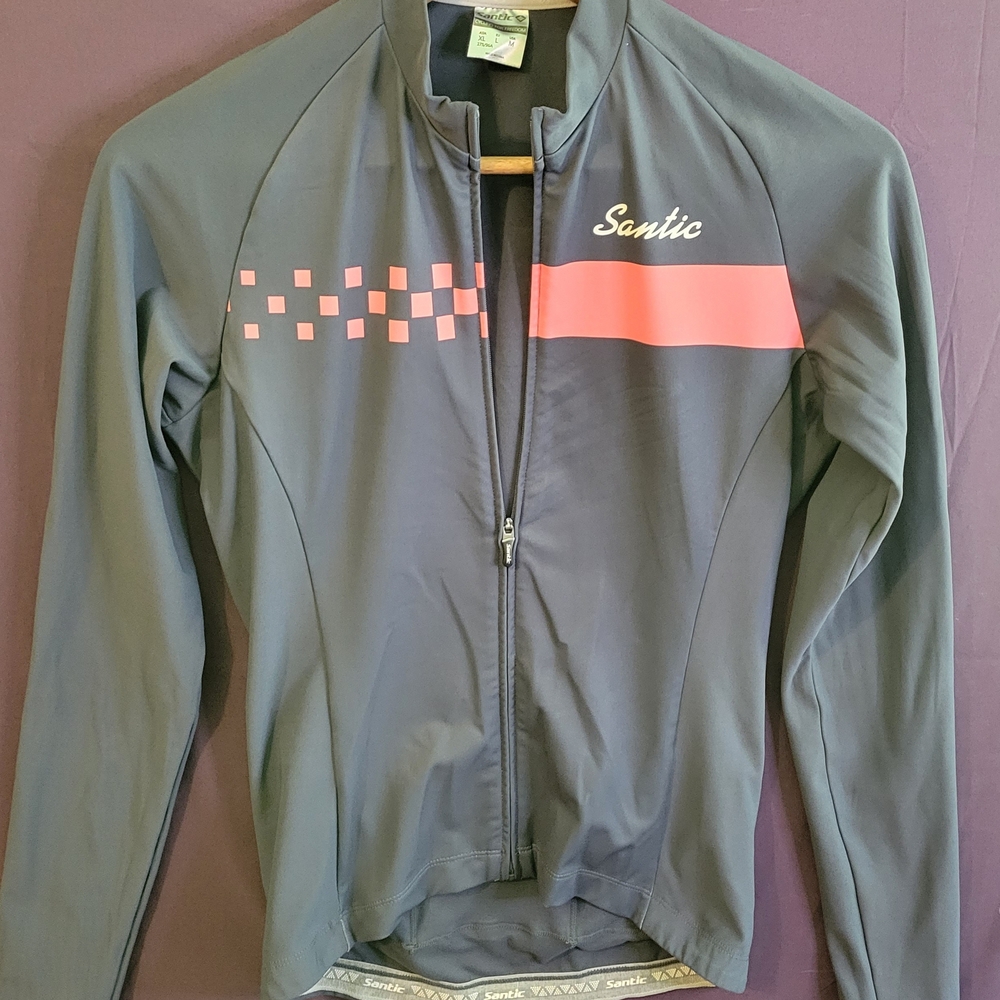 Santic Women's Gray and Pink Zip Front Cycling Jacket. Size M